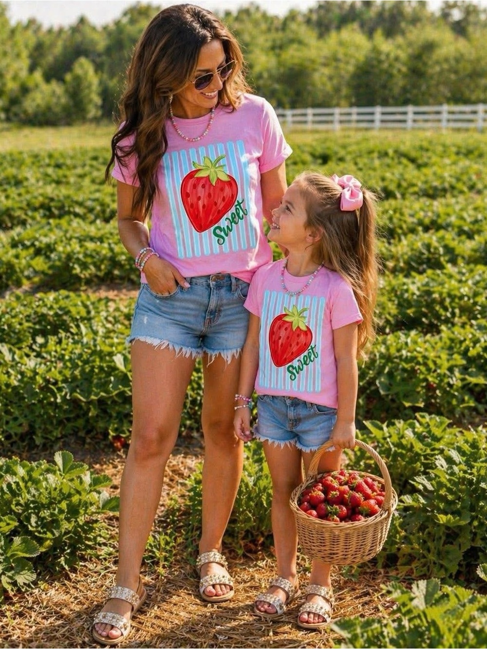 Pink Strawberry Graphic Tee for Women 'Sweet' Short Sleeve Top